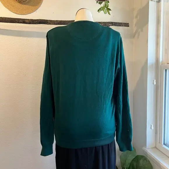 Lacoste Green Unisex V Neck 100% Cotton Pullover Sweater Size XL